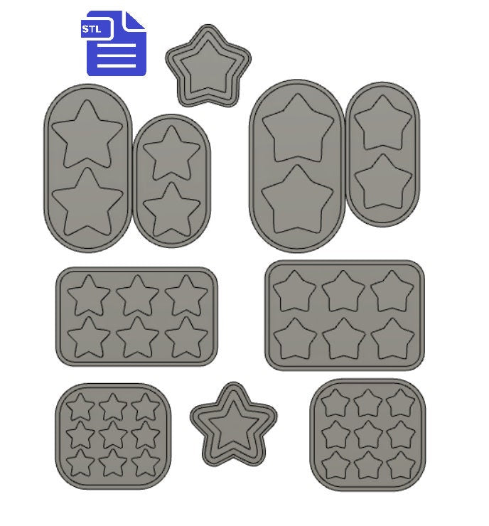Stars set STL File - for 3D printing - FILE ONLY - includes shaker - all come with with tray to make silicone molds - diy freshies mold