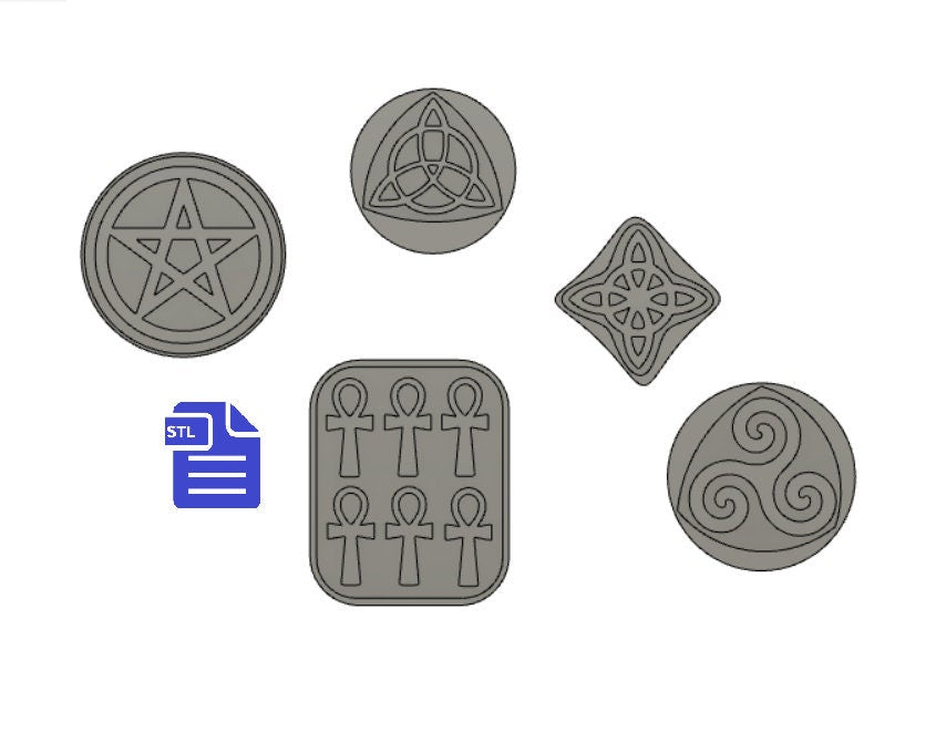 Wiccan symbols set STL File - for 3D printing - FILE ONLY - designs include tray for silicone mold making - diy freshies mold