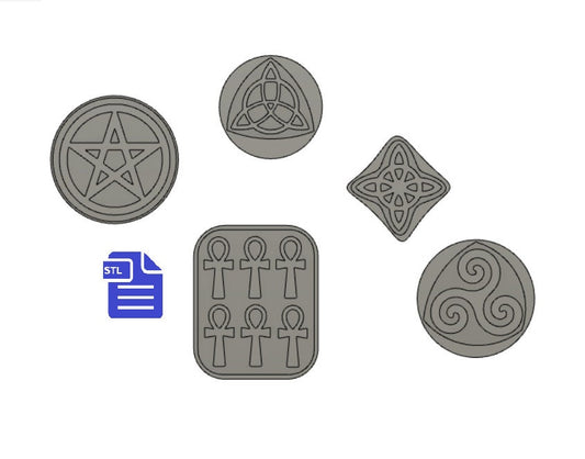 Wiccan symbols set STL File - for 3D printing - FILE ONLY - designs include tray for silicone mold making - diy freshies mold