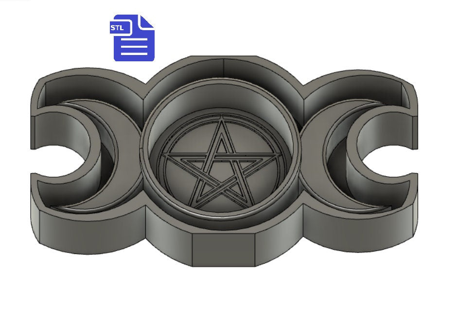 Triple Moon Dish STL File - for 3D printing - FILE ONLY - triple moon candle holder with tray included to make your own silicone mold