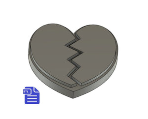 Broken Heart STL File - for 3D printing - FILE ONLY