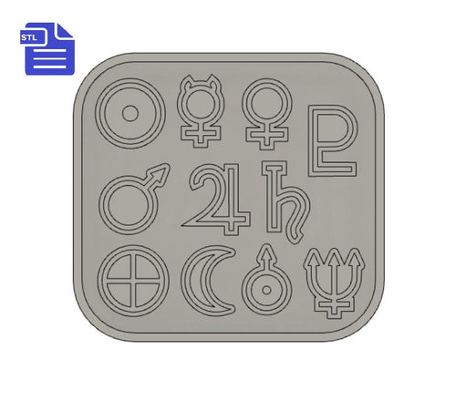 Solar System Symbols STL File - for 3D printing - FILE ONLY - with tray to make your own silicone mold - diy freshies mold