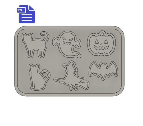 Halloween silhouettes set STL File - for 3D printing - FILE ONLY - tray included for silicone mold making - diy freshies mold