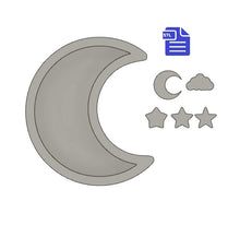 Load image into Gallery viewer, Moon shaker with bits STL File - for 3D printing - FILE ONLY - includes crescent moon, cloud and stars shaker bits
