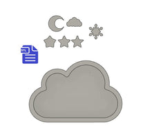 Load image into Gallery viewer, Cloud Shaker with bits STL File - for 3D printing - FILE ONLY - includes crescent moon, stars, cloud and snowflake shaker bits