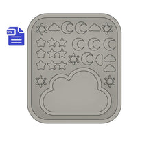 Load image into Gallery viewer, Cloud shaker with bits STL File - for 3D printing - FILE ONLY - with tray for silicone molds - stars, moon, cloud and snowflake shaker bits