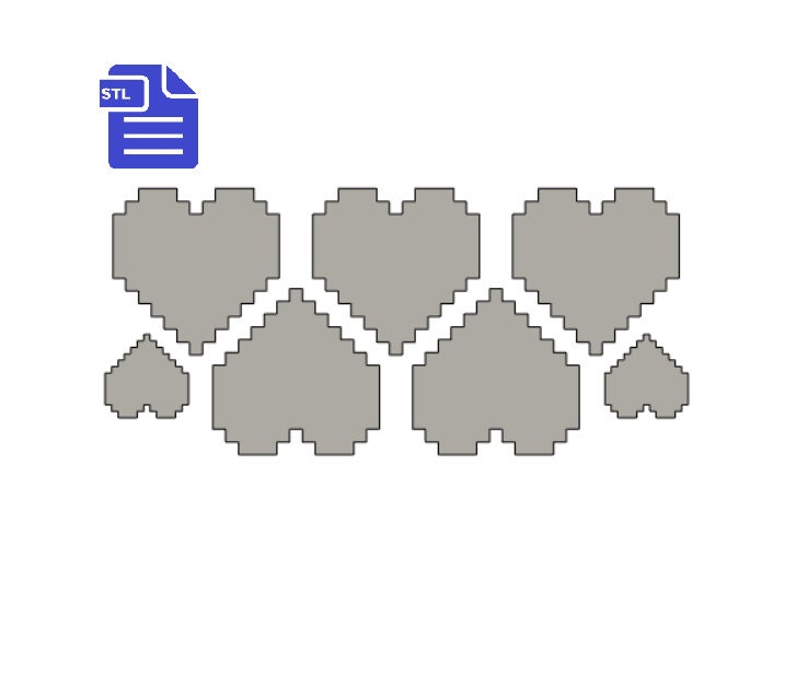 Pixel Hearts STL File - for 3D printing - FILE ONLY