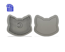 Load image into Gallery viewer, Crescent Cat Bath Bomb Mold STL File - for 3D printing - FILE ONLY - Bath Bomb Press Mould - Moon Cat Head Trinket Dish - Jewelry Box Tray