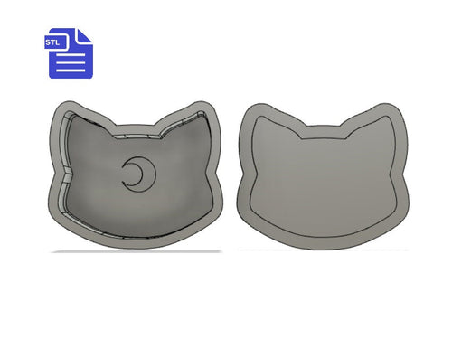 Crescent Cat Bath Bomb Mold STL File - for 3D printing - FILE ONLY - Bath Bomb Press Mould - Moon Cat Head Trinket Dish - Jewelry Box Tray