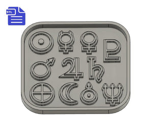 Solar System Symbols STL File - for 3D printing - FILE ONLY - with tray to make your own silicone mold - diy freshies mold