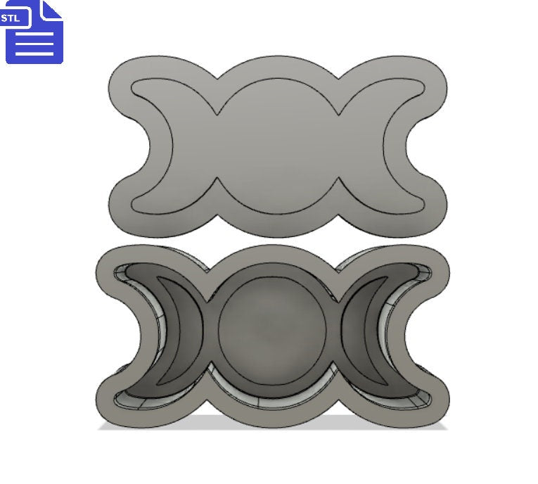 Triple Moon Trinket Dish STL File - for 3D printing - FILE ONLY - Triple Moon Bath Bomb Mold Press - Wicca Trinket Tray with lid