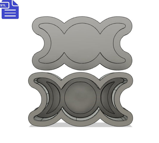 Triple Moon Trinket Dish STL File - for 3D printing - FILE ONLY - Triple Moon Bath Bomb Mold Press - Wicca Trinket Tray with lid