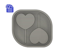 Load image into Gallery viewer, Heart Lollipop STL File - for 3D printing - FILE ONLY - with tray to make silicone molds - silicone mold making - diy freshies mold