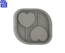 Load image into Gallery viewer, Heart Lollipop STL File - for 3D printing - FILE ONLY - with tray to make silicone molds - silicone mold making - diy freshies mold