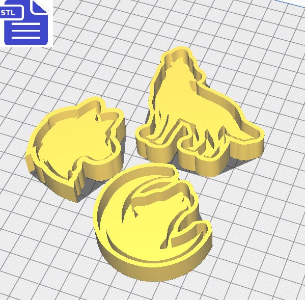 Wolf Mold Trays STL File - for 3D printing - FILE ONLY - with trays to make silicone molds - howling wolf, wolf head, crescent moon, wolves