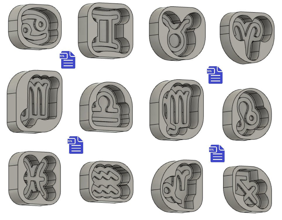 Zodiac Sign Bath Bomb Mold STL File - for 3D printing - FILE ONLY - Zodiac Sign Bath Bomb Press - Zodiac Symbol Shower Steamer Mold Full Set