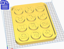 Load image into Gallery viewer, Zodiac Signs STL File - for 3D printing - FILE ONLY - Star Sign Symbols tray to make silicone molds - diy freshies mold