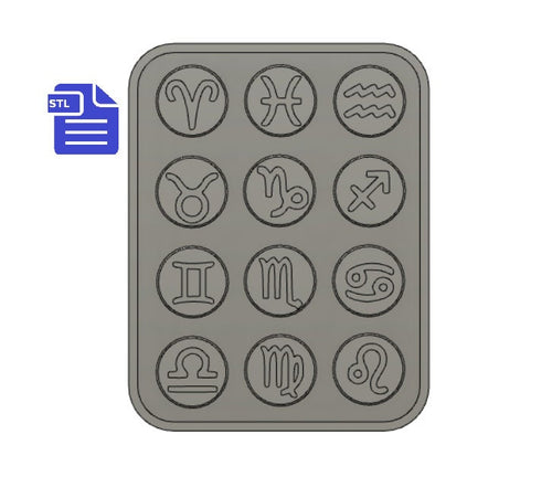 Zodiac Signs STL File - for 3D printing - FILE ONLY - Star Sign Symbols tray to make silicone molds - diy freshies mold