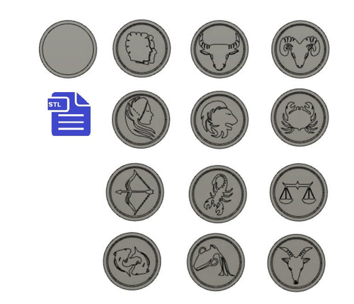 Star Sign Symbols Bath Bomb Mold STL File - for 3D printing - FILE ONLY - Zodiac Bath Bomb Press - Shower Steamer Circle Disc Bar Mould