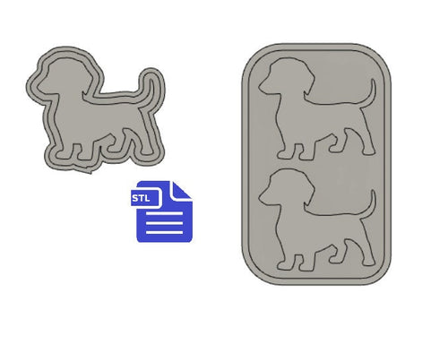 Dachshund Silhouette Mold Tray STL File - for 3D printing - FILE ONLY - with tray for silicone mold making - diy freshies mold