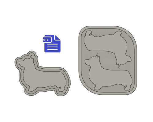 Corgi Silhouette Mold Tray STL File - for 3D printing - FILE ONLY - with tray to make silicone molds - diy freshies mold