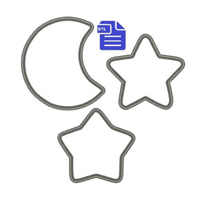 Moon & Stars Cookie Cutter STL File - for 3D printing - FILE ONLY - Digital Download