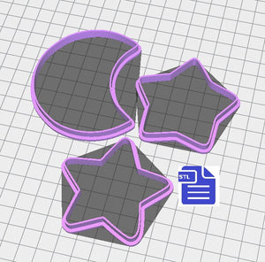 Moon & Stars Cookie Cutter STL File - for 3D printing - FILE ONLY - Digital Download