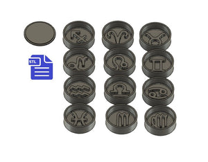 Zodiac Signs Bath Bomb Mold STL File - for 3D printing - FILE ONLY - Star Symbols Bath Bomb Press - Shower Steamer Disc Bar Mold - Circle