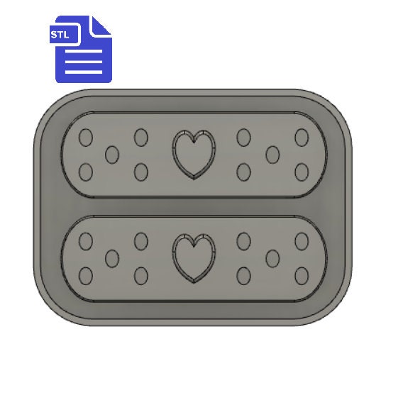 Heart Bandage Mold Tray STL File - for 3D printing - FILE ONLY - with tray to make silicone molds - diy freshies mold