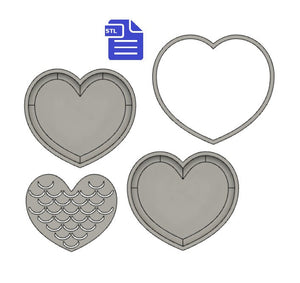 2 in 1 Heart Bath Bomb Mold STL File - for 3D printing - FILE ONLY - Plain Bubble Heart or Mermaid Heart Bath Bomb Press Mould with stencil