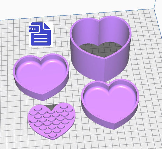 2 in 1 Heart Bath Bomb Mold STL File - for 3D printing - FILE ONLY - Plain Bubble Heart or Mermaid Heart Bath Bomb Press Mould with stencil