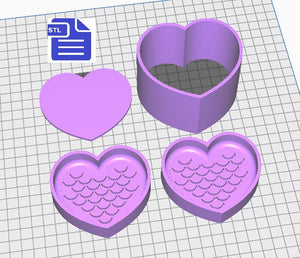 Mermaid Heart Bath Bomb Mold STL File - for 3D printing - FILE ONLY - Mermaid Bath Bomb Press Mould - 2 in 1 design comes with 4 pieces