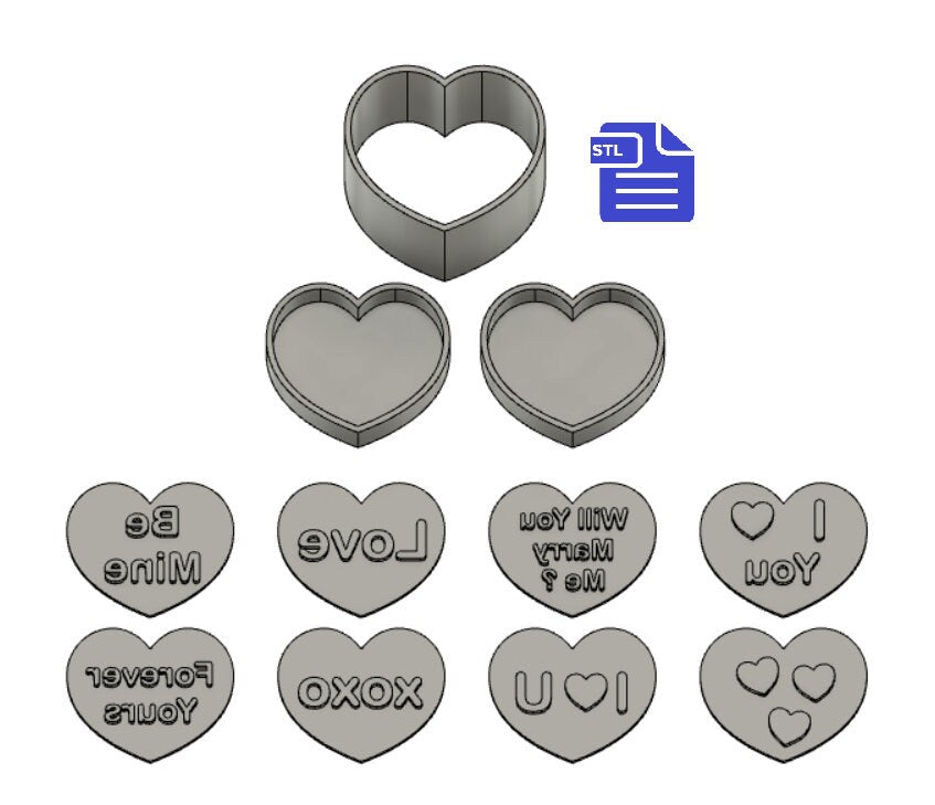 Valentine Bath Bomb Mold STL File - for 3D printing - FILE ONLY - Heart Bath Bomb Press Mould - 3 piece mold with 8 face inserts - 9 in 1