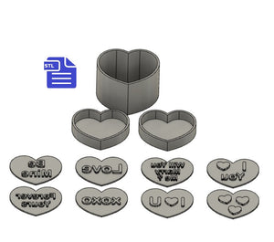 Valentine Bath Bomb Mold STL File - for 3D printing - FILE ONLY - Heart Bath Bomb Press Mould - 3 piece mold with 8 face inserts - 9 in 1
