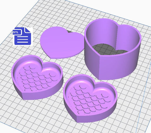 Mermaid Heart Bath Bomb Mold STL File - for 3D printing - FILE ONLY - Mermaid Bath Bomb Press Mould - 2 in 1 design comes with 4 pieces