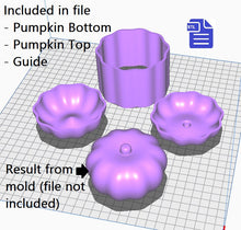 Load image into Gallery viewer, 3D Pumpkin Bath Bomb Mold STL File - for 3D printing - FILE ONLY - 3 piece Bath Bomb Hand Press Mould - Shower Steamer Pumpkin Mold