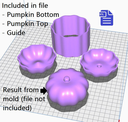 3D Pumpkin Bath Bomb Mold STL File - for 3D printing - FILE ONLY - 3 piece Bath Bomb Hand Press Mould - Shower Steamer Pumpkin Mold