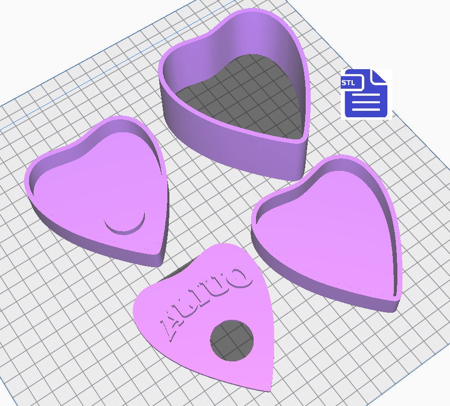 3 pc Planchette Bath Bomb Mold STL File - for 3D printing - FILE ONLY - 3 piece Hand Press Bath Bomb Mould - 2 designs in 1 mold