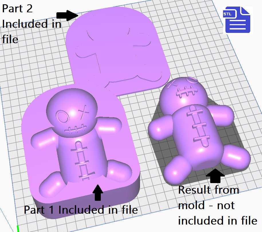 Voodoo Doll Bath Bomb Mold STL File - for 3D printing - FILE ONLY - 2 piece Hand Press Voodoo Bath Bomb Mold - Bubble Voodoo Doll