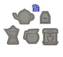 Load image into Gallery viewer, Coffee &amp; Tea Shaker Set with Housing STL File - for 3D printing - FILE ONLY - each design comes with a tray to make your own silicone molds