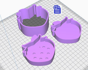 3pc Strawberry Bath Bomb Mold STL File - for 3D printing - FILE ONLY - 3 piece Strawberry Hand Press Bath Bomb Mould