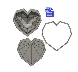 3pc Geometric Heart Bath Bomb Mold STL File - for 3D printing - FILE ONLY