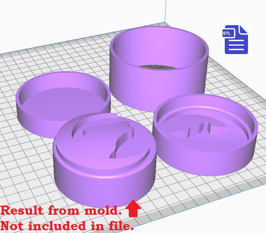 3pc Howling Wolf Bath Bomb Mold STL File - for 3D printing - FILE ONLY - 3 piece hand press bath bomb mold