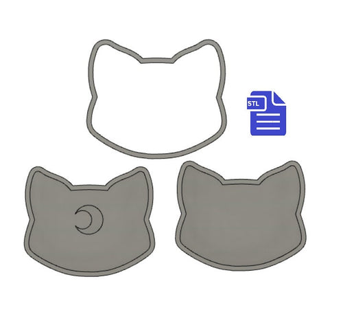 3pc Moon Cat Bath Bomb Mold STL File - for 3D printing - FILE ONLY - 3 piece Crescent Moon Cat Head Bath Bomb Hand Press Mould