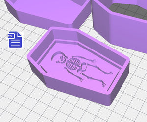 3pc Skeleton Coffin Bath Bomb Mold STL File - for 3D printing - FILE ONLY - 3 piece Coffin Hand Press Bath Bomb Mould - Shower Steamer