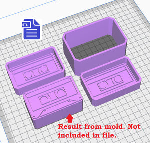 3pc Cassette Bath Bomb Mold STL File - for 3D printing - FILE ONLY - 3 piece Hand Press Bath Bomb Mould