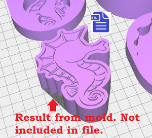3pc Seahorse Bath Bomb Mold STL File - for 3D printing - FILE ONLY - 3 piece hand press bath bomb mold