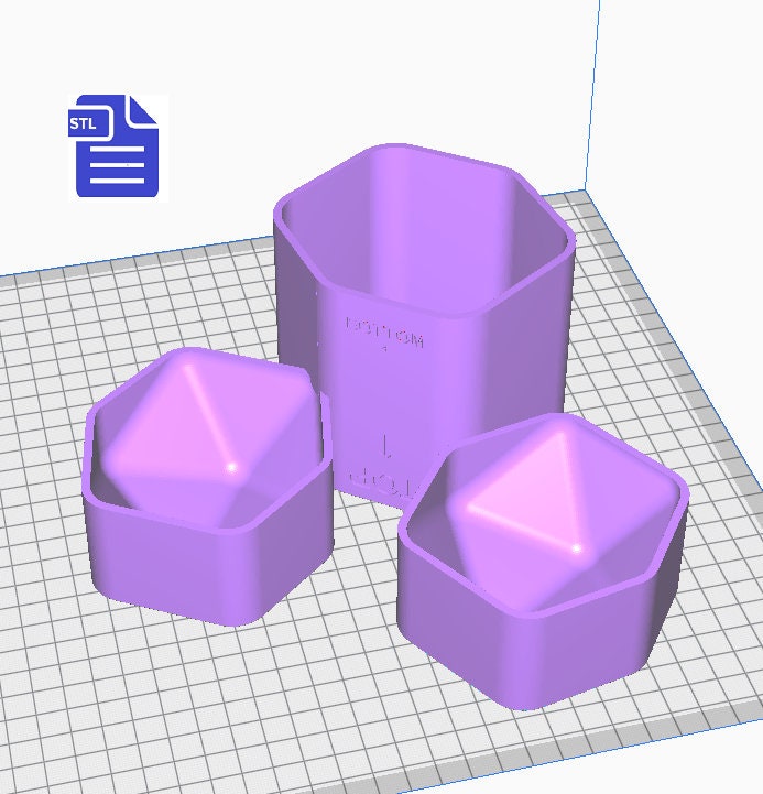 3pc D20 Bath Bomb Mold STL File - for 3D printing - FILE ONLY - 3 part D20 hand press bath bomb mould